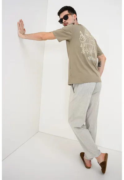 Tricou de bumbac cu imprimeu Fredo - Verde stins/Bej deschis