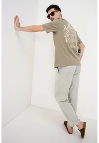 Tricou de bumbac cu imprimeu Fredo - Verde stins/Bej deschis