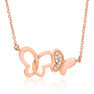 Lant cu pandantiv fluturi din aur roz cu diamante de 0.019ct