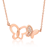 Lant cu pandantiv fluturi din aur roz cu diamante de 0.019ct