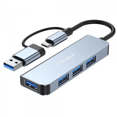 Hub USB / USB-C Techsuit H8 DataBridge, 4in1, Gri