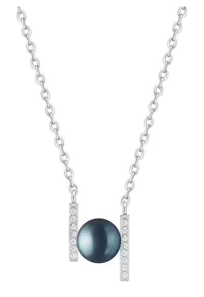 Pandant argint cu perla naturala neagra si zirconia pavé - Aligné