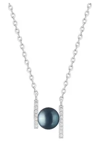 Pandant argint cu perla naturala neagra si zirconia pavé - Aligné