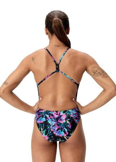 Costum inot femei Speedo FL Printed V-Back 2.0 negru/mov – Endurance+