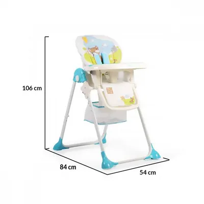 Scaun de masa copii Cangaroo Hunny Blue cu pliere compacta,6 pozitii reglare inaltime,centura de siguranta,husa impermeabila si cos jucarii