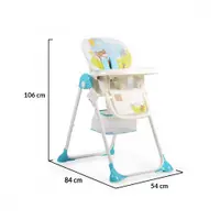 Scaun de masa copii Cangaroo Hunny Blue cu pliere compacta,6 pozitii reglare inaltime,centura de siguranta,husa impermeabila si cos jucarii