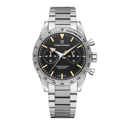 Ceas Bărbați Pagani Design PD-1766 Negru, Chronograph VK64, 40mm, Sticlă Safir AR, Oțel Inoxidabil, 100M Waterproof