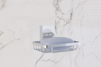 Săpunieră baie cu finisaj cromat – prindere prin lipire, montaj rapid fără găurire, design modern