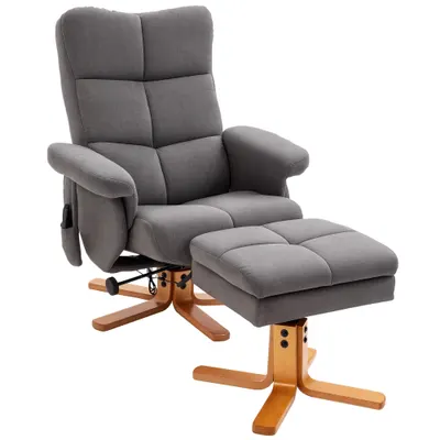 HOMCOM Fotoliu relaxant cu suport pentru picioare, spațiu de depozitare, fotoliu de masaj electric cu funcție de culcare, fotoliu TV rotativ cu buzunar lateral, telecomandă, cadru din lemn, poliester, Gri închis | Aosom Romania