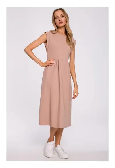 Rochie midi cu maneci impodobite - mocha - Maro deschis