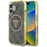 Husa MagSafe pentru Apple iPhone 16, Guess, IML Glitter 4G Circle Triangle, Maro