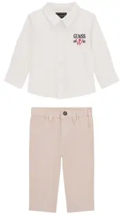 Set de 2 piese Guess - Cămașă clasică cu pantaloni, alb, 3-6 luni