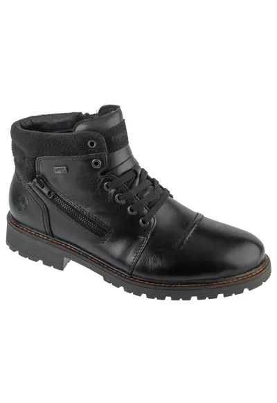 Pantofi Barbati - Piele Naturala - Pentru Iarna - Tip Trzewik - Cu Siret - Captusiti - Negri - Negru