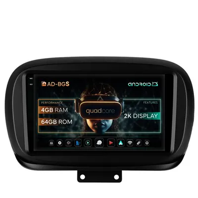 Navigatie 2K Fiat 500X (2014-2020), Android, S-Quadcore 4GB RAM + 64GB ROM, 9.5 Inch - AD-BGS90042K+AD-BGRKIT362