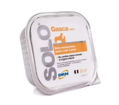 Hrana dietetica monoproteica pentru caini pisici Solo cu gasca 300 gr