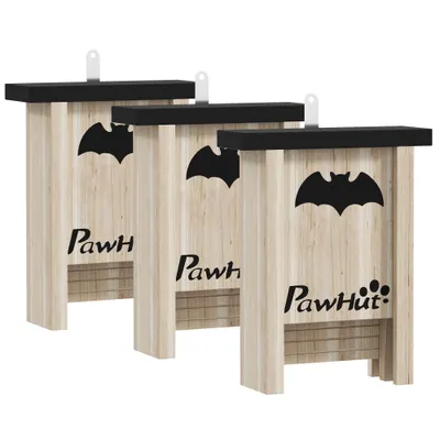 PawHut Set de 3 Căsuțe pentru Lilieci din Lemn de Brad, 18x6x22.5 cm, Lemn Natural | Aosom Romania