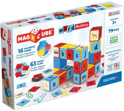 Set de cuburi magnetice Geomag - Magicube, Word Building EU, 79 de piese