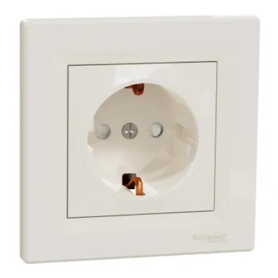 Asfora, Priza simpla 2P+E, 16A, obturatoare, crem