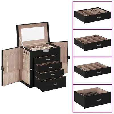 Gossi cutie de bijuterii cu 5 straturi cu oglinda incuiata neagra