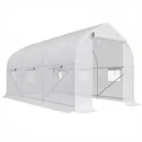 Outsunny Seră de Grădină a Tunnel 4x2x2 m cu Uși Rulabile și 6 Ferestre, Seră pentru Grădină cu Acoperiș înclinat, Structură din Metal și Acoperire PE, pentru Grădinărit Legume Flori Fructe, Alb | Aosom Romania