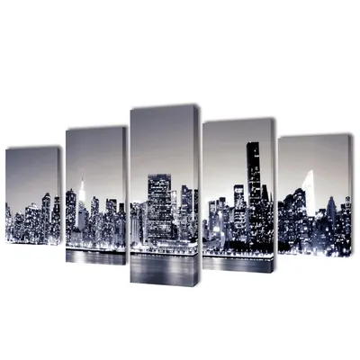 Set de tablouri panza, monocrom, imprimeu new york skyline, 200x100 cm