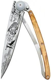 Cuțit de buzunar Deejo Olive Wood - Van Life, 37 g