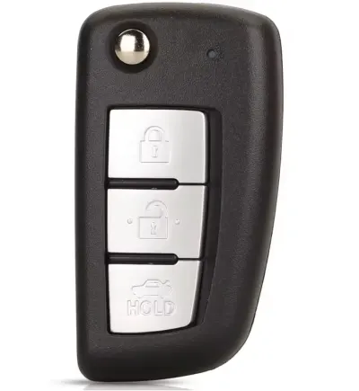Carcasa cheie auto pliabila Techstar compatibila cu Nissan Qashqai, Juke, Sunny, 3 butoane, buton HOLD portbagaj, lama inclusa, fara electronica