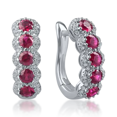 Cercei cu tortite din aur alb cu rubine si diamante de 1.5ct