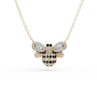 Lant cu pandantiv albinuta din aur galben cu diamante negre si diamante incolore baguette de 0.36ct