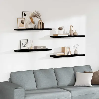 vidaXL Rafturi de perete 4 buc. negru extralucios, 90x23,5x3,8 cm, MDF