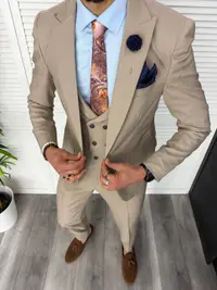 Costum barbati slim fit, bej, 3 piese, 11840 D3-5.2