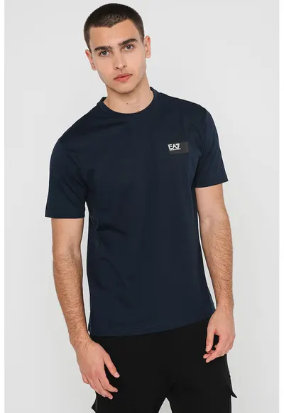 Tricou din bumbac cu logo - Alb/Negru/Bleumarin