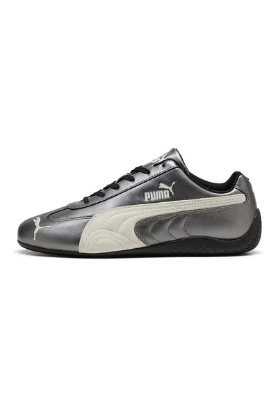 Pantofi sport Speedcat Metallic din piele cu aspect metalizat - Alb fildes/Argintiu inchis