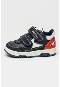 Pantofi sport de piele si piele intoarsa - Rosu vermillion/Bleumarin