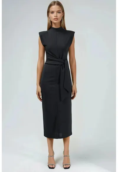 Rochie midi neagra - textil - Negru