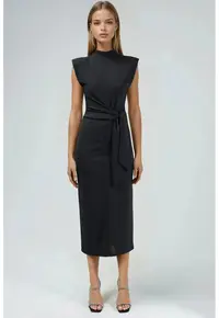 Rochie midi neagra - textil - Negru