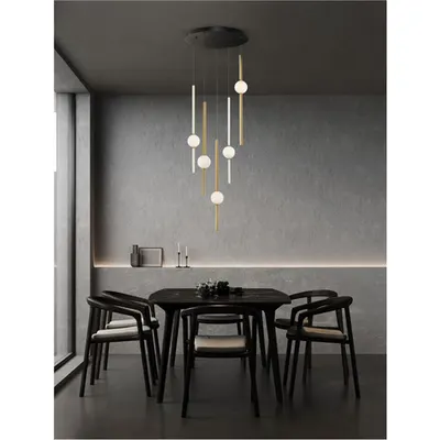 Lampa suspendata ACROBAT Negru & Auriu Aluminiu Opal Sticla LED 60 Wat 230 Volt 5589.3Lm 3000K IP20