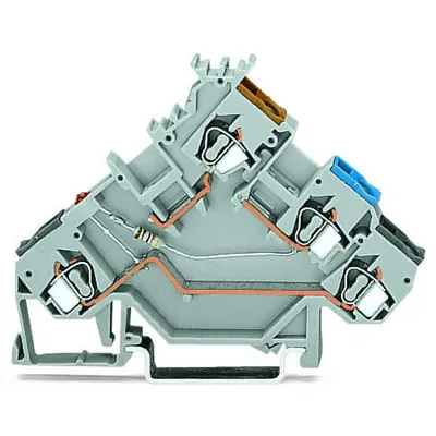 3-conductor sensor terminal block; LED (red); for PNP-(high-side) switching sensors; with colored conductor entries; 2.5 mm²; CAGE CLAMP®; 2,50 mm²; gray