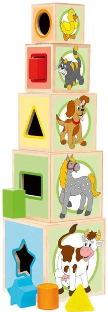 Cuburi sortator din lemn Woody - Animale