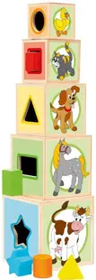 Cuburi sortator din lemn Woody - Animale