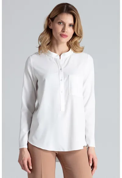 Bluza dama eleganta - Poliester/Elastan - Cu guler - Ecru