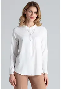 Bluza dama eleganta - Poliester/Elastan - Cu guler - Ecru