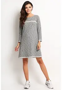 Rochie trapez midi din bumbac cu maneci lungi - - Gri