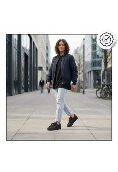Pantofi Sport Dama - Superstar II - Neagra - Cod Model JI0081 - Sneakers Confortabili Cu Profil Jos Din Piele Premium - Protectie Clasica Pentru Degete In Forma De Scoica