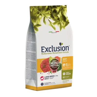 EXCLUSION Mediterraneo Monoprotein Formula Large Breed, L-XL, Vită, hrană uscată monoproteică câini, 12kg
