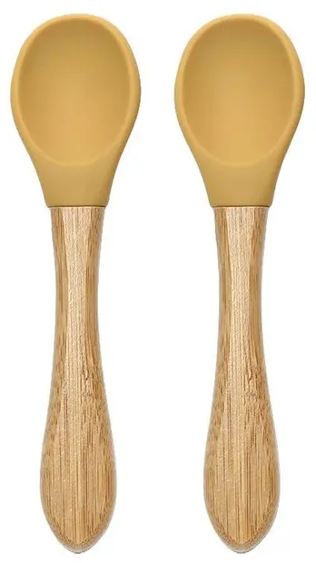 Linguri de silicon cu bambus Lorelli - Natural, 2 buc, Yellow
