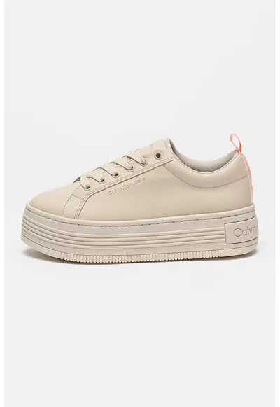 Pantofi sport flatform din piele cu logo - Maro taupe deschis