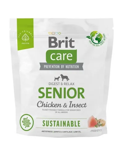 BRIT CARE Sustainable Senior Chicken & Insect hrana caini seniori 1 kg cu pui si insecte