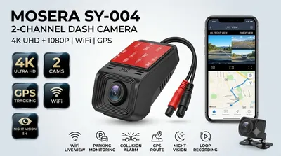 Camera auto DVR MOSERA SY-004 2-Channel, 4K Front, 1080P Spate, Ecran color, GPS, WiFi, Night Vision, G-Sensor, Loop Recording