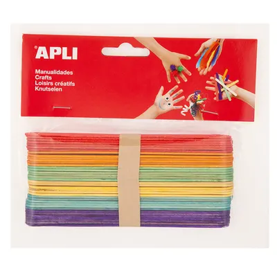 Betisoare late din lemn APLI - Colorate, 15 х 1,8 cm